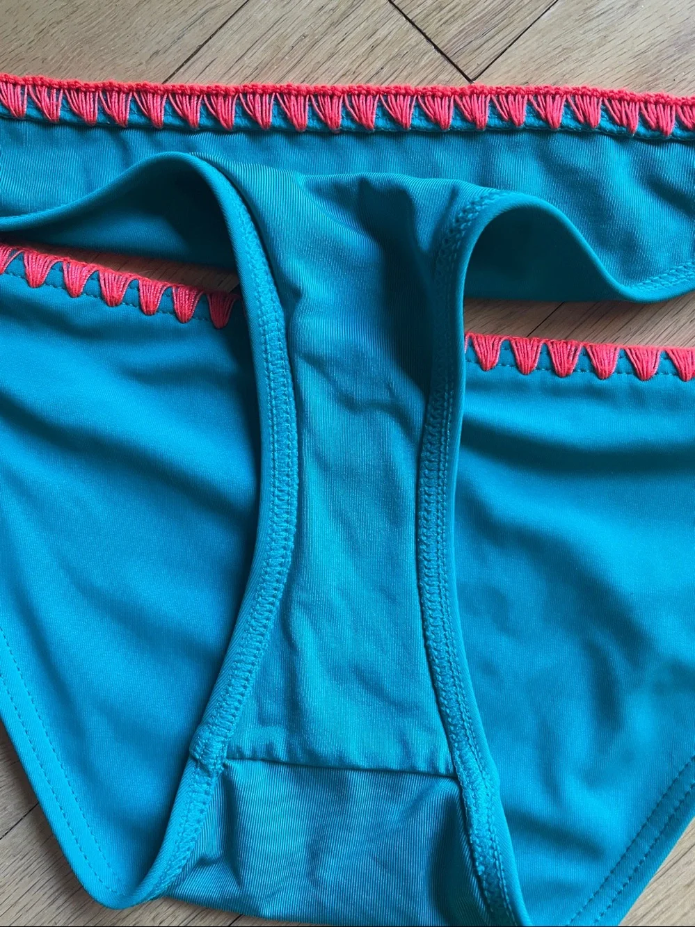 Topshop Teal Bikini Bottoms with Coral Crochet Trim